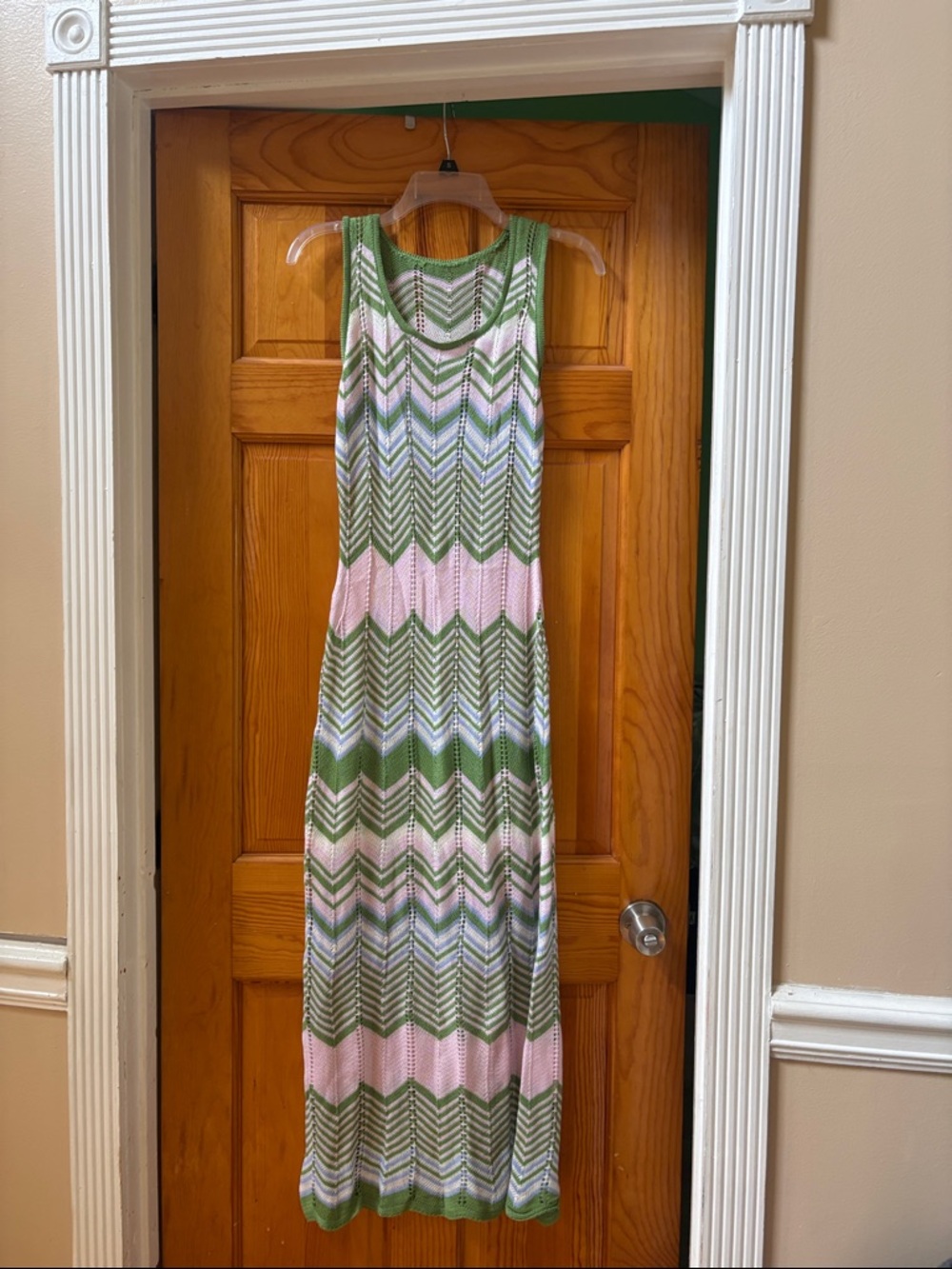 SHEIN M Pink & Green Chevron Knit Maxi Dress